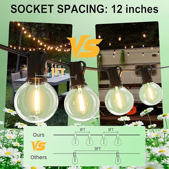 SUFEIMAS Outdoor-String-Lights-Patio-LED-Light-Outside 30FT Waterproof Dimmable Remote Outdoor Lighting 28 Globe G40 LED Bulbs Hanging Lights Connectable for Backyard Porch Party 12 inch Far Apart