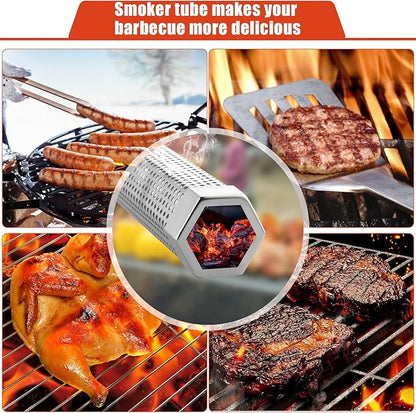 Tandefio 6 Pack 12" Pellet Smoker Tube for Pellet Grill Stainless Steel Smoker Tube for Hot or Cold Smoking with 3 Pack Brushes Portable BBQ Smoking Gas Grilling