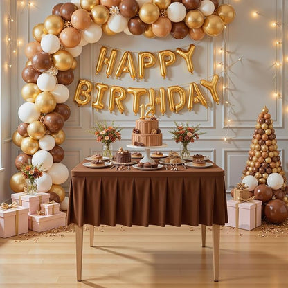 PARTISKY Brown Spandex Square Tablecloths 34x34 Inch, Wrinkle Free Fitted Card Table Cloth Stretch Square Table Cover for Kitchen Dinner, Holiday Party, Wedding Banquet, Display Trade Show