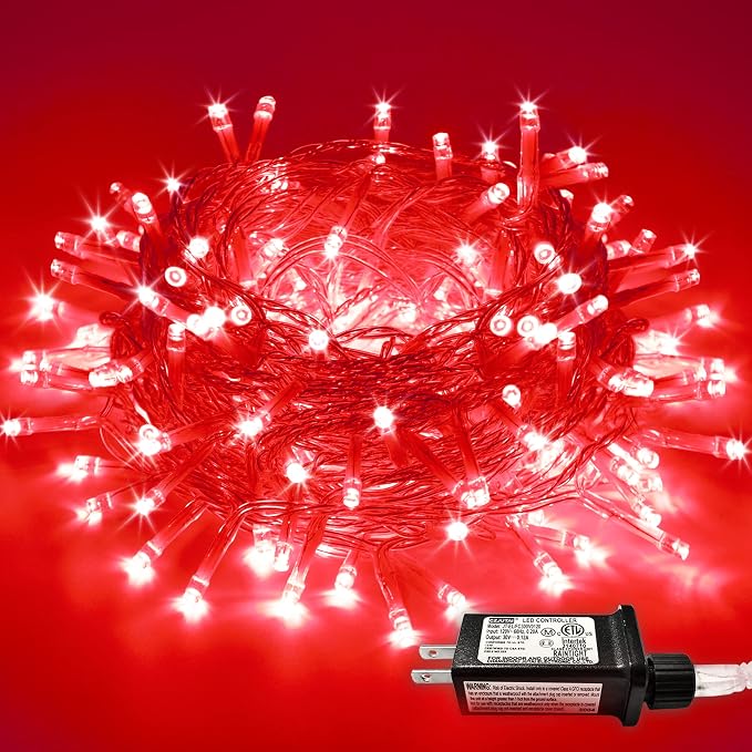 JMEXSUSS 66ft 200 LED Red String Lights Plug in | Clear Wire, connectable, 8 modes, Timer, Outdoor Indoor for Room Party Tree Halloween Christmas Decorations