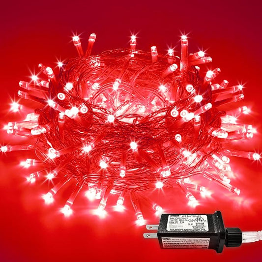 JMEXSUSS 66ft 200 LED Red String Lights Plug in | Clear Wire, connectable, 8 modes, Timer, Outdoor Indoor for Room Party Tree Halloween Christmas Decorations