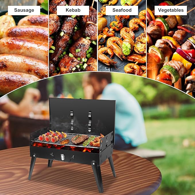 TeqHome Portable Charcoal Grill, Small Foldable Barbecue BBQ Grill Charcoal for Outdoor Picnic, Backyard, Patio and Parties, 16.7"×10"×17.7"