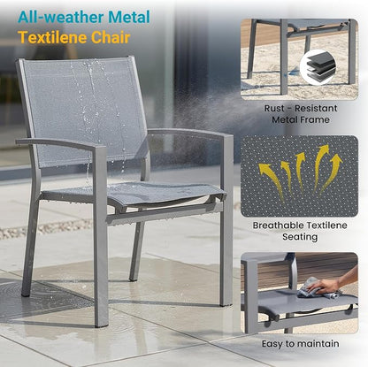 FansaFurn Patio Table and Chairs Set for 6, Outdoor Patio Furniture Set with Metal Textilene Chairs and Aluminum Table, All-Weather Outdoor Dining Set with HDPS Rectangular Tabletop for Patio Porch