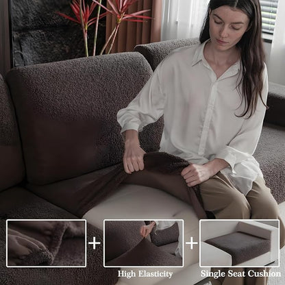 OHSIO Couch Cushion Covers for Sectional Sofa, Stretch Soft Sofa Slipcovers Washable Wear-Resistant Universal Furniture Protector for Living Room(1 Piece Armrest Cover, Brown)