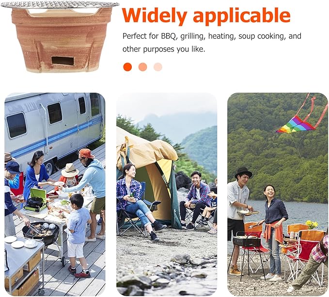 Toyvian Retro Mini Charcoal Barbecue Stove with Bbq Net, Outdoor Portable Pottery Grill for Camping and Backyard, Compact Brown Ceramic Charcoal Grill Set Random Color