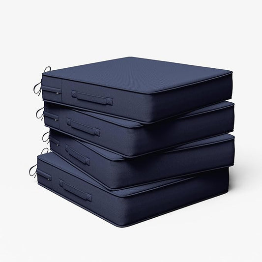 Outdoor Chair Cushion 24 x 24 x 5 Inches Patio Furniture Outdoor Waterproof Seat Cushion, Patio Chair Cushion with Handles and Ties, Square Dining Chair Cushion Set of 4, Navy Blue