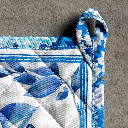 Maison d' Hermine Pot Holders 100% Cotton Heat Resistant Potholders 8" x 8" Hot Pads with Loop BBQ Cooking Baking Hotel Farmhouse Kitchen Handling Hot Pans Spring Summer (Pack of 1, Summer Blues)