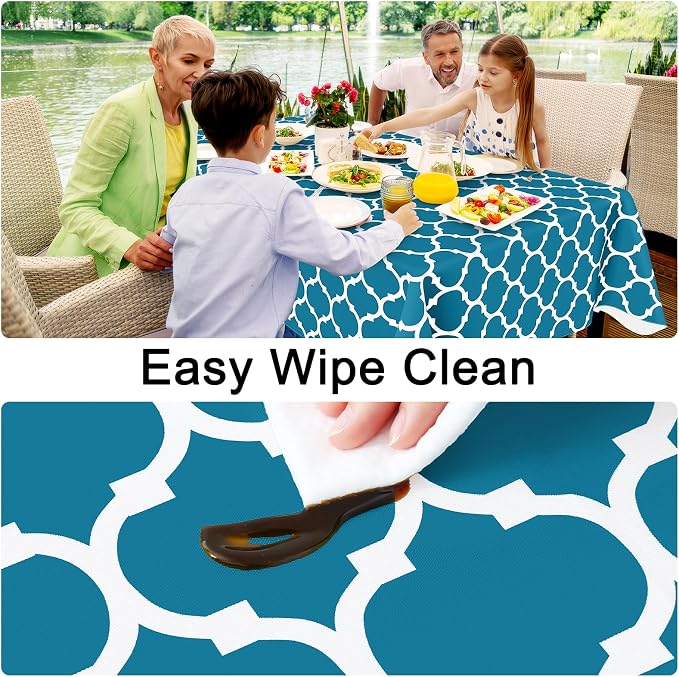 Smiry Square Tablecloth, Waterproof Vinyl Tablecloths with Flannel Backing for Square Tables, Wipeable Spillproof Plastic Tablecloth for Dining, Camping, Indoor and Outdoor (60"x60", Teal)