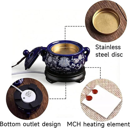 Electric Resin Burner with Timer, Ceramic Electric Incense Burner, Burner Censer 110V for Home Porch, Patio, Garden, Office, Yoga, Living Room, Meditation Room （Blue）
