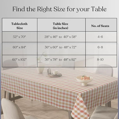 Gingham Cotton Tablecloth 60x102 Inch, Rustic Farmhouse Style, Reusable & Washable, Indoor Outdoor Dining Table Cover for Events, Everyday Use - Rust, Khaki, Natural