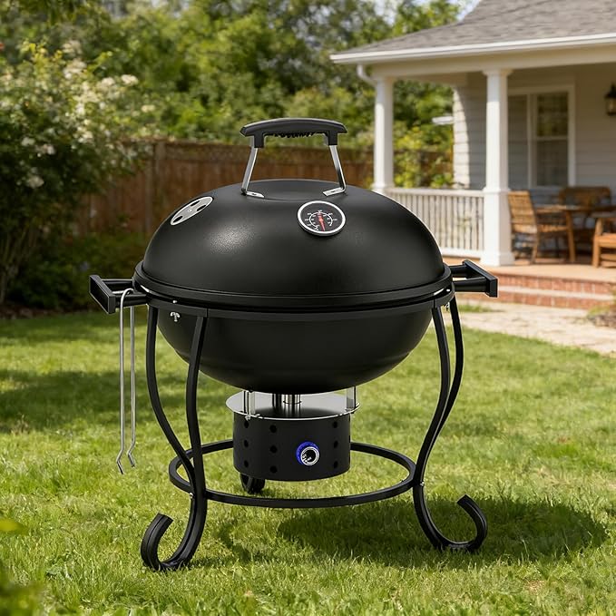 Portable Charcoal Grill with Fan-Assisted Airflow, 17-Inch Small Kettle BBQ Grill, Built-In Thermometer, Lift-Out Charcoal Tray for Camping, Tailgating, Patio, Backyard