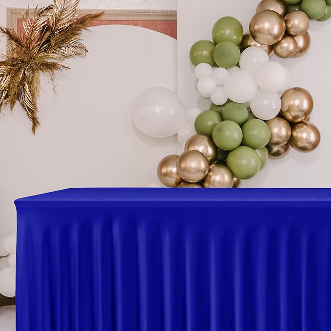 2 Pcs Royal Blue Spandex Table Covers 4ft Rectangle Ruffle Skirts for Party | Elastic Table Covers 4 Foot, Pleated Fitted Table Cloths, Wrinkle Resistant Elegant Table Skirts Wedding, Banquets