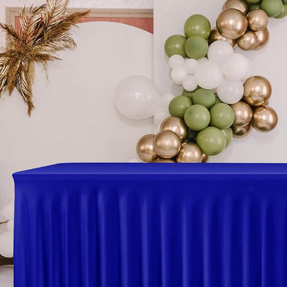 2 Pcs Royal Blue Spandex Table Covers 4ft Rectangle Ruffle Skirts for Party | Elastic Table Covers 4 Foot, Pleated Fitted Table Cloths, Wrinkle Resistant Elegant Table Skirts Wedding, Banquets