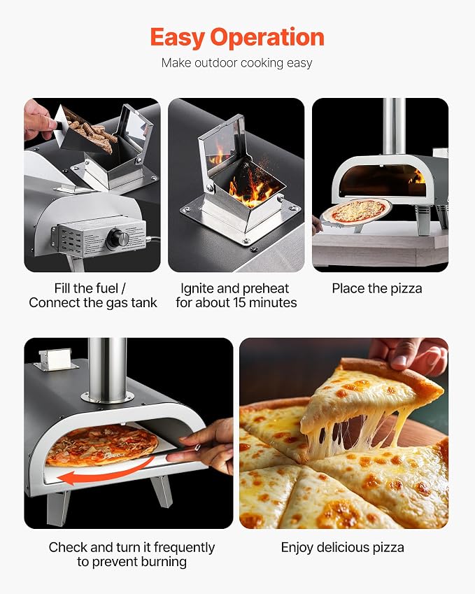 VEVOR Multi Fuel Pizza Oven Outdoor, 12 Inch Wood Fire & Propane Gas Pizza Oven, Pellet & Propane Pizza Maker with Thermometer, Pizza-Cook for Outside Kitchen Patio Camping & Backyard, Black