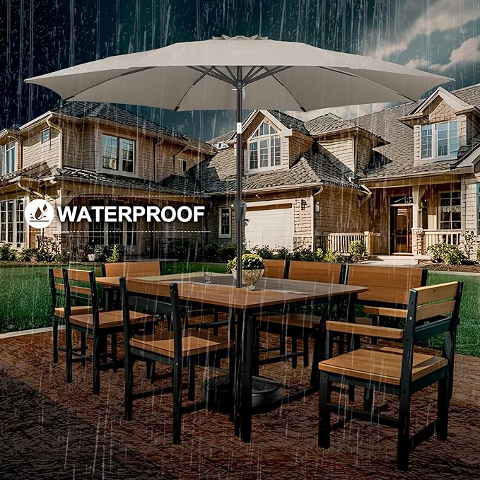 FLAME&SHADE 11 ft Patio Umbrella - Table Umbrella Outdoor with Push Button Tilt and Crank, UV Protection, 8 Sturdy Ribs, Market Umbrella for Garden, Deck, Backyard, Lawn, Pool and Beach(Taupe)