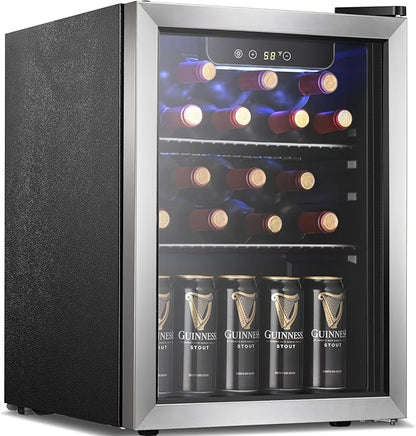 Antarctic Star 68 Can Beverage Refrigerator,Mini Fridge with with Stainless Steel Glass Door, Digital Temperature Display,Electronic Temperature Control, 1.7Cu.ft Silver