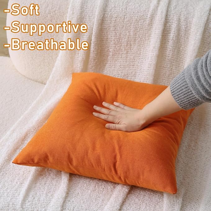 Outdoor Throw Pillows with Inserts, Waterproof Pillows for Outdoor Seating, Square Decorative Garden Cushion for Patio Furniture, Bed, Couch, Sofa (Orange, 16" x 16" (Pack of 2))