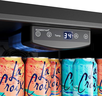 EdgeStar BWC121 19 Inch Wide 105 Can Capacity Extreme Cool Beverage Center - Stainless Steel | Freestanding, 105 Can Capacity, Reversible door, Digital Display, LED Light, Stainless Steel