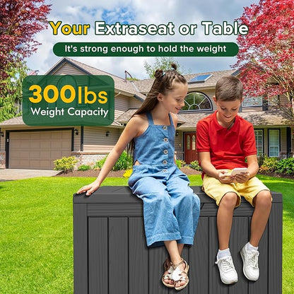 45 Gallon Outdoor Storage Box Waterproof, UV Resistant Deck Box, Lockable Resin Deck Box for Garden Tools Equipment and Cushions, Black