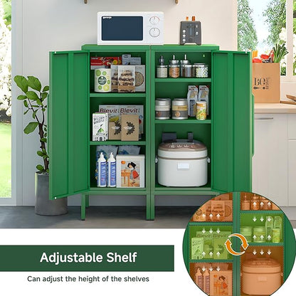 Metal Storage Cabinet 39.5” Decorative Storage Cabinet with Door & 2 Adjustable Shelves for Home Office Garage Kitchen (Green)