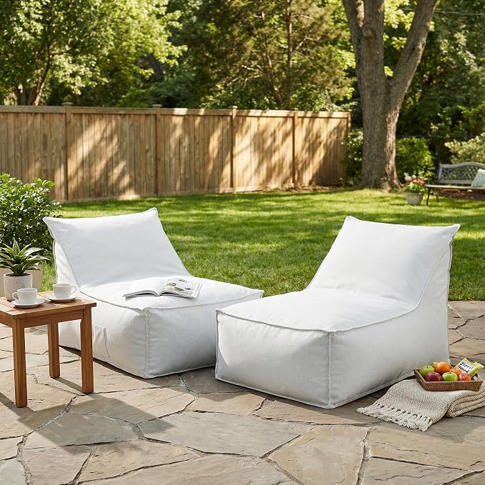 Merax Outdoor Bean Bag Chairs Set of 2, 48" Lounger Chair for Adults Bean Bag Couch Sofa with Foam Filled for Patio Pool Balcony Desk, Water-Repellence Fabric Outside Beanbag Chair, Light-Grey
