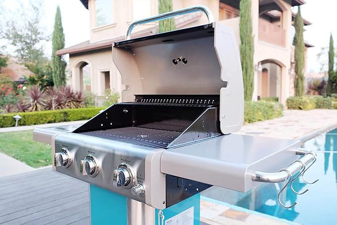Kenmore 3-Burner Outdoor BBQ Grill | Liquid Propane Barbecue Gas Grill Bundle with Grill Cover