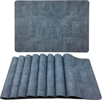 WAZAIGUR Waterproof Easy to Clean Non-Slip Heat Resistant Thick Faux Leather Placemats for Dining Table Set of 8,Navy Blue