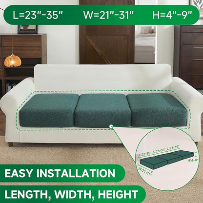 OHSIO Couch Cushion Covers for Sectional Sofa, Stretch Soft Sofa Slipcovers Washable Wear-Resistant Universal Furniture Protector for Living Room(3 Seaters Covers, Green)