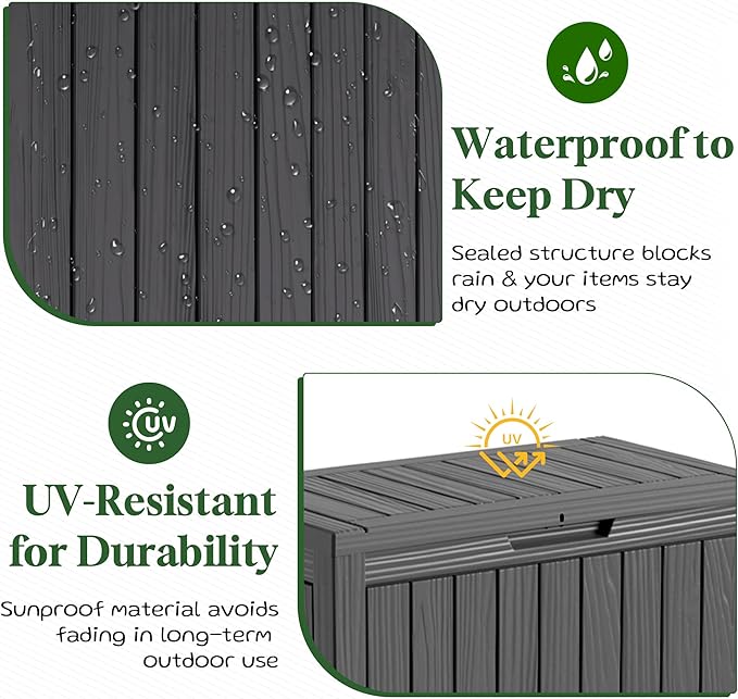PatioZen 50 Gallon Deck Box Outdoor,Weatherproof Resin Patio Storage Box,Waterproof Outdoor Storage Boxes with Lid Lockable for Cushions,Garden Tools,Black