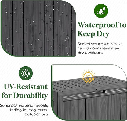PatioZen 50 Gallon Deck Box Outdoor,Weatherproof Resin Patio Storage Box,Waterproof Outdoor Storage Boxes with Lid Lockable for Cushions,Garden Tools,Black
