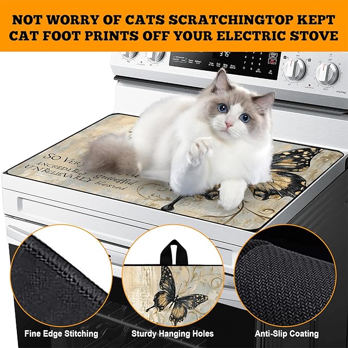 Multi-Design Stove Cover for Glass/Electric Stoves - 3-in-1 Heat-Resistant Protector Mat, Non-Slip Drying Rack 28"x20"