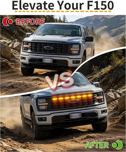 LED Grill Lights for Ford F150 2024-2026 Accessories STX Only, Amber | Direct-Snap F150 Front Grille Marker Lights, OEM-Style Fit, IP68 Waterproof, Raptor-Style Front-End Upgrade, Off-Road Ready