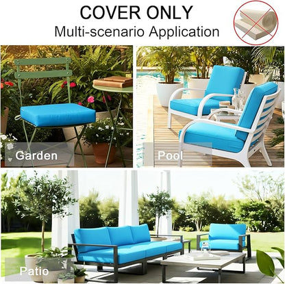 NettyPro Patio Cushion Covers Replacement Set 4 Water Repellent UV Resistant Outdoor Chair Seat Cushion Slipcover with Zipper and Tie, 20 x 18 x 4 Inch, Peacock Blue