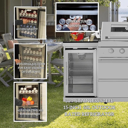 82" Modular Outdoor Kitchen Island with Grill, 6-Burner 85,000 BTU Propane BBQ Island, 304 Stainless Steel, Refrigerator, Sink & Rotisserie, for Backyard and Patio Cooking, Silver