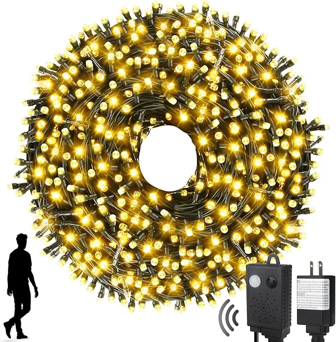 MZD8391 105FT 300LED Christmas Light, Christmas Tree Lights with Music | Warm White, Motion Sensor, Play 4 Christmas Songs, Waterproof, UL Listed, 6 Light Modes, End To End Connect, Outdoor Indoor