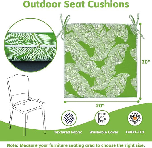 COZYVIDA Outdoor Dining Chair Cushion Set of 4, 20"x20" Square Seat Pads with Tie Straps and YKK Zippers, 30D High-Density Foam, Water-Resistant Fabric,UV-Resistant 1000+ Hrs