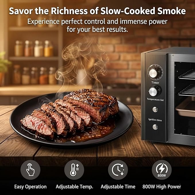 CLIVIA Indoor Pellet Smoker, Electric Indoor Smoker, Countertop 2 Layers BBQ Grill 10L Smoker Oven for Meat, Sausage, Jerky, Beef, Adjustable 86-230°F