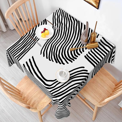 Black White Stripes Table Cloth for Square Chic Striped Square Tablecloths Polyester Vintage for Picnic Party Dinner Wrinkle Oil-Proof Resistant Table Cover for Dining Table 60x60 Inch