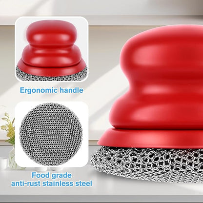 Cast Iron Scrubber and Scraper, Chain Mail Scrubber Cast Iron for Cleaning Dishes, Stock Pots, Pans, Griddles, Grills, Dish Scouring Pads
