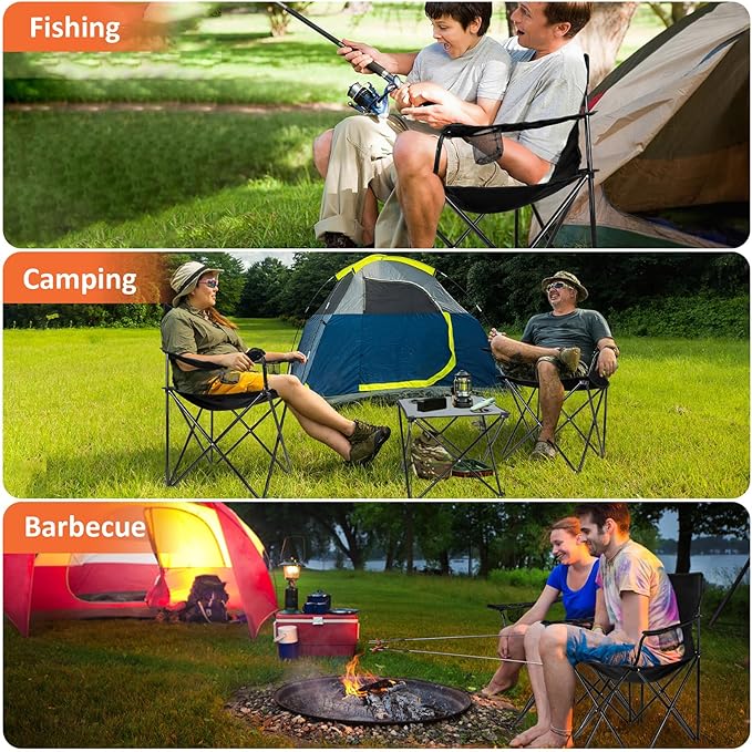Portable Charcoal Grill & 2 Pack Camping Chairs for Adults, Leonyo Tabletop Charcoal Grill for Outdoor, Heavy Duty Folding Chairs for Outside Fishing, Beach, Patio, Hiking