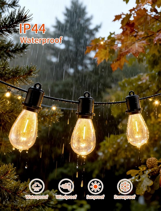 50FT LED Outdoor String Lights - 25+2 Shatterproof Edison Bulbs | Heavy-Duty Weatherproof | Vintage Bistro Lights for Backyard, Gazebo, Pergola & Outside Patio Decor (Plug in, 2700K Warm)