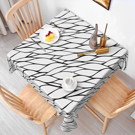 Black and White Geometric Waterproof Square Tablecloth 60x60 Inch Abstract Irregular Stripes Square Tablecloths Dining Table Cloth Buffet Parties Patio Camping Chic Decor for Home Kitchen