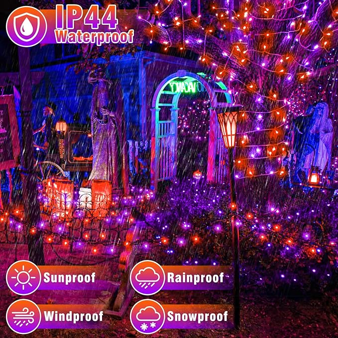 66FT 200 LED Outdoor String Lights, Orange and Purple String Lights for Outside Waterproof with 8 Modes, Plug in Connectable Twinkle Fairy Lights for Indoor Home Patio Garden Decorations