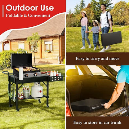 Grill Cart for Blackstone Griddle, Portable Outdoor Grill Table | Foldable Cart Table with Wheels for Ninja, Griddle Stand Fit 17 Inch Or 22 Inch, BBQ Prep Tables with Seasoning Tray