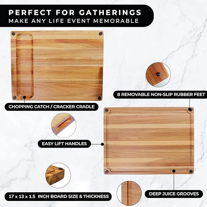 Premium Large Acacia Wood Cutting Board for Kitchen (17x13 inches) Extra Thick 1.5 inch Chopping Board with Juice Groove. Non slip Reversible Butcher Block Countertop & Charcuterie gift set…