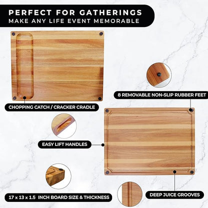 Premium Large Acacia Wood Cutting Board for Kitchen (17x13 inches) Extra Thick 1.5 inch Chopping Board with Juice Groove. Non slip Reversible Butcher Block Countertop & Charcuterie gift set…