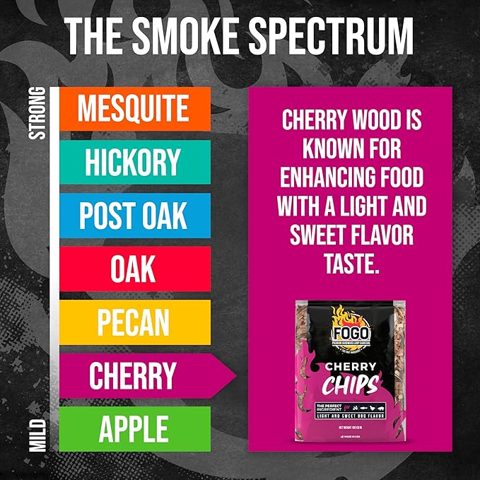 FOGO Cherry Wood Chips for Grilling and Smoking, Sweet Mellow BBQ Flavor for Charcoal and Gas Grills, Made in USA, 1.4 lb Bag, 6-Pack