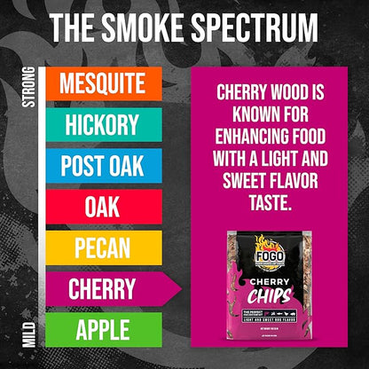 FOGO Cherry Wood Chips for Grilling and Smoking, Sweet Mellow BBQ Flavor for Charcoal and Gas Grills, Made in USA, 1.4 lb Bag, 6-Pack