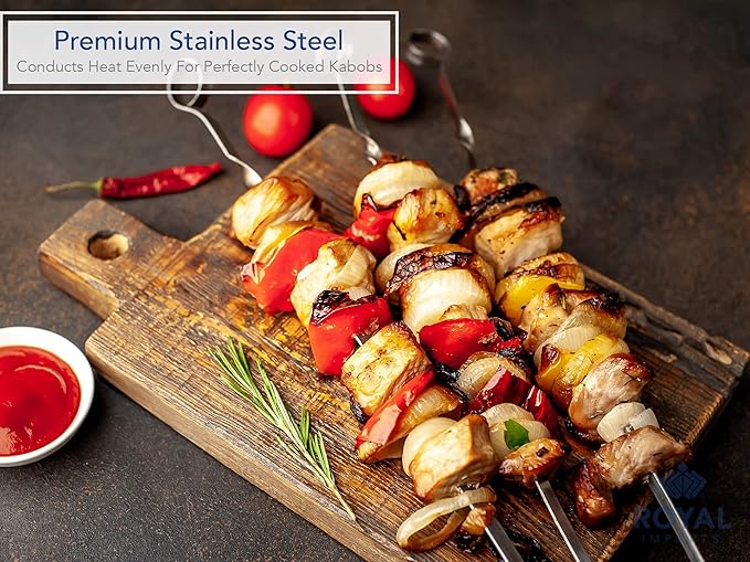 Royal Imports Metal Shish Kabob Skewers Sticks for BBQ Grilling, Roasting, Barbecue Stainless Steel, 17" long Re-usable - 12 Pcs
