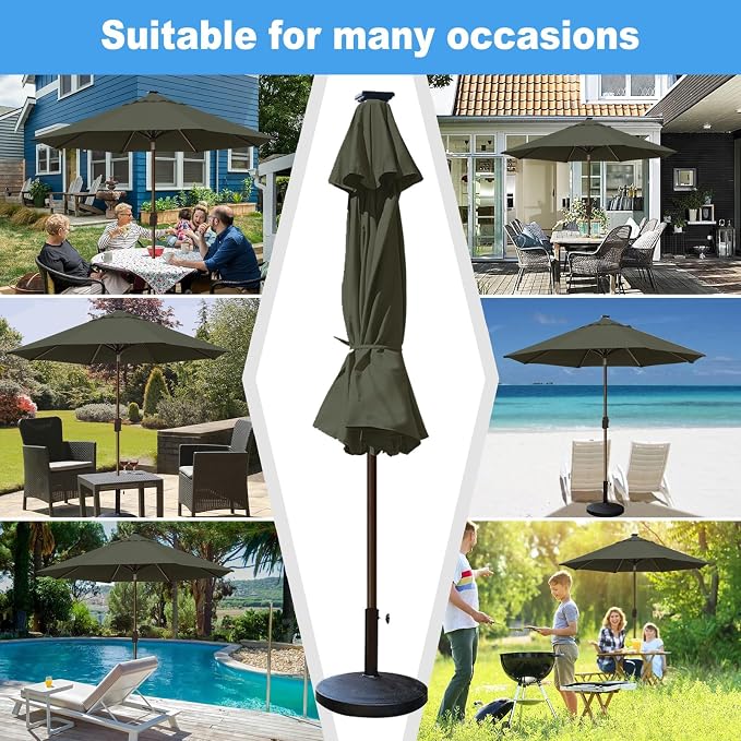 Eurmax USA 10-Year-Non-Fading 10FT Outdoor Patio Market Umbrella with LED Lights,UPF50+ UV Resistant,Heavy Duty Commercial Grade,Crank Lift&Tilt,Windproof Vented Top for Garden,Pool,Deck,Charcoal
